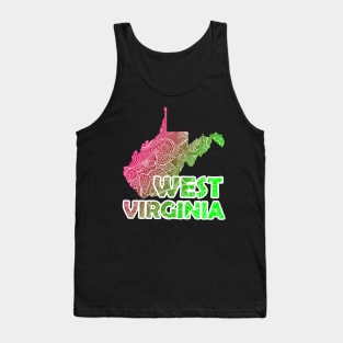 Colorful mandala art map of West Virginia with text in pink and green Tank Top